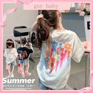 🍇GNR BABY🍊เสื้อยืดแขนสั้น ทรงหลวม หลากสี สไตล์เกาหลี สําหรับเด็กผู้หญิง อายุ 3-12 ปี