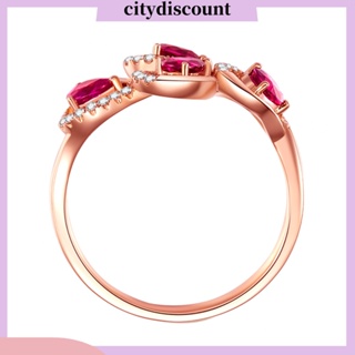 &lt;citydiscount&gt; แหวนแต่งงาน ประดับทับทิมเทียม พลอยเทียม รูปใบไม้ กลวง ของขวัญ สําหรับผู้หญิง