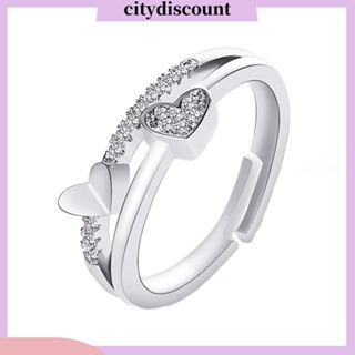 &lt;citydiscount&gt; แหวนนิ้วมือ แบบเปิด ฝังพลอยเทียม รูปหัวใจคู่ เครื่องประดับ สําหรับผู้หญิง