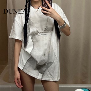 Dunea เสื้อยืด ทรงหลวม พิมพ์ลายแนวสตรีท สไตล์อเมริกัน สําหรับผู้หญิง