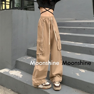 Moon กางเกงขายาว คาร์โก้ กางเกง เชือกอเมริกันคลาสิค Cargo pants 2023 NEW 080108