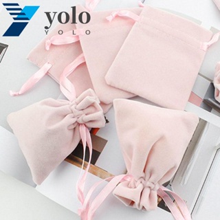 Yolo ถุงบรรจุภัณฑ์ ผ้ากํามะหยี่ สีเทา สําหรับใส่เครื่องประดับ สร้อยคอ ต่างหู 5 ชิ้น