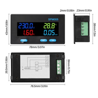 Youpin แอมมิเตอร์โวลต์มิเตอร์แบบดิจิตอลแผง 8 in 1 มัลติมิเตอร์วัดพลังงานไฟฟ้าจอ LCD สี AC Energy Monitor AC60‑300V