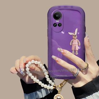 เคสโทรศัพท์มือถือ กันกระแทก ปิดด้านหลัง ลายกระต่าย 3D พร้อมสายคล้อง ประดับมุก พกพาง่าย สําหรับ OPPO Reno10 Pro Pro+ A78 4G 5G เคส Phone Case