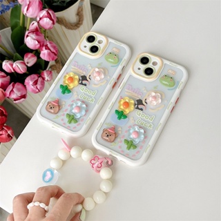 iPhone X XS XR XSMax 11 11ProMax 12 12ProMax 13 13ProMax 14 14Plus 14Pro 14ProMax Phone Case 3D Flower Strap Bracelet TPU Soft Cover