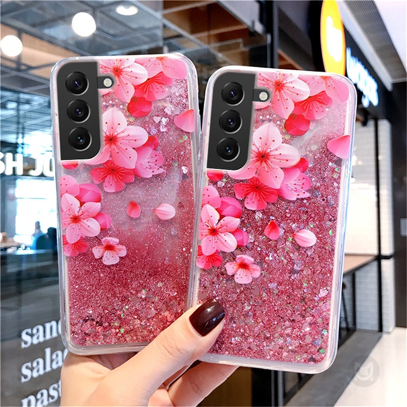 ดอกไม้ Quicksand Glitter สําหรับ Samsung Galaxy S25 S24 S23 S22 S21 S20 Plus S21 S22 S23 S24 S25 Ultra S24FE S23EF S21FE S20FE หมายเหตุ 20 Ultra 10 Plus โปร่งใสฝาครอบโทรศัพท์