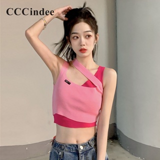 Cccindee เสื้อกล้าม โชว์หลัง เข้ารูป สีตัดกัน แฟชั่นใหม่ สําหรับผู้หญิง 2023