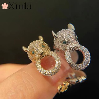 ♥ ขายดี เครื่องประดับ แหวนเงิน ฝังหัวเสือดาว สองสี สวยหรู ของขวัญ