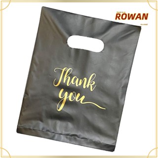 ROWANS ถุงช้อปปิ้งพลาสติก สีดํา ลาย Thank You 12 นิ้ว x15.7 นิ้ว สําหรับธุรกิจ ขนาดเล็ก 100 ชิ้น