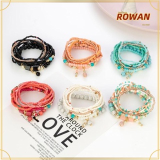 Rowans สร้อยข้อมือลูกปัดเทอร์ควอยซ์ อะคริลิค หลายชั้น ยืดหยุ่น สไตล์โบฮีเมียน โบฮีเมียน เครื่องประดับ สําหรับผู้หญิง