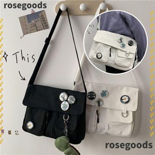 Rosegoods1 กระเป๋าสะพายข้าง ผ้าแคนวาส ทรงโท้ท ขนาดใหญ่ จุของได้เยอะ แบบพกพา ใช้ซ้ําได้ สีขาว สําหรับผู้หญิง