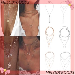 MELODG Beach Party Wedding Women Girls Gift Geometric Shape Boho Style Gold Silver Multiple Layers Necklace