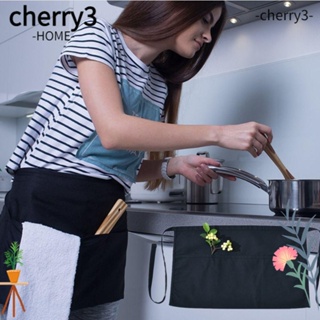 Cherry3 ผ้ากันเปื้อนครึ่งเอว แบบสั้น สีดํา สําหรับบริกร คาเฟ่ พนักงานเสิร์ฟ