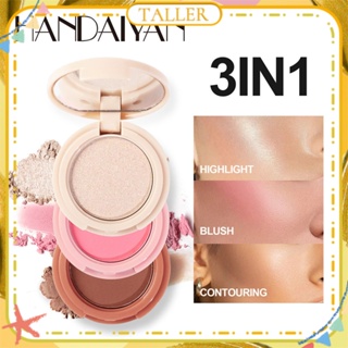 ✧Ready Stcok Handaiyan Blush High-gloss Contouring 3-in-1 All-in-one Plate Matte Glitter Soft Smooth Natural Blush Waterproof Long-last Face Makeup 3 Colors TALLER