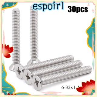 Espo 30 ชิ้น|สกรูสเตนเลส 304 6-32x1-1/2 นิ้ว หัวแบน ยาวพิเศษ