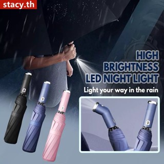 【ในการจัดส่ง】 10 Bone Automatic Umbrella ไฟฉายในตัว Led ร่มขยายร่มพับสามพับร่ม Anti Uv Umbrella