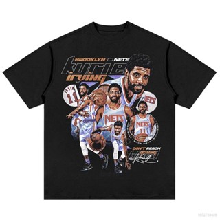 เสื้อยืดคอกลม แขนสั้น พิมพ์ลาย NBA Irving Fan ทรงหลวม สไตล์วินเทจ แนวสตรีท ใส่เทรนนิ่ง