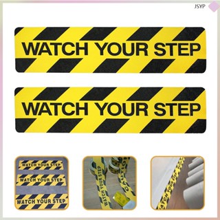 Junshaoyipin.th สติกเกอร์เทป Pvc กันลื่น ลาย Watch Your Step Sign สําหรับติดตกแต่งบันได พื้นเปียก 2 ชิ้น