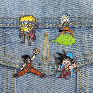 เข็มกลัดโลหะ รูปการ์ตูนอนิเมะญี่ปุ่น Dragon Ball Wukong SpongeBob SquarePants Lapel Pin น่ารัก สําหรับกระเป๋านักเรียน เสื้อผ้า