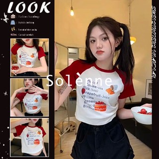 Solenne  เสื้อครอป เสื้อยืดผู้หญิง ครอป baby tee สาวเรโทร 2023 NEW Style ins High quality fashion ทันสมัย A99J31M 36Z230909