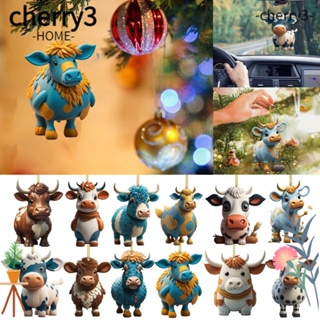 Cherry3 จี้อะคริลิค รูปวัวน่ารัก สําหรับแขวนตกแต่งกระจกมองหลังรถยนต์ 2 ชิ้น