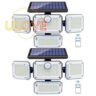 โคมไฟติดผนัง LED 333 ดวง พลังงานแสงอาทิตย์ พร้อมรีโมตคอนโทรล 2 ชิ้น