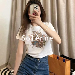 Solenne  เสื้อครอป เสื้อยืดผู้หญิง ครอป baby tee สาวเรโทร 2023 NEW Style สวย High quality ทันสมัย Comfortable A99J54U 36Z230909