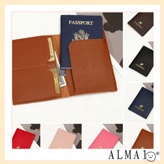 Alma ปกหนังสือเดินทาง สีพื้น น้ําหนักเบา กระเป๋าสตางค์ ใส่บัตร หนัง Pu สําหรับผู้หญิง