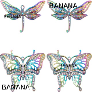 Banana1 พวงกุญแจ จี้รูปผีเสื้อ ประดับพลอยเทียม 2 แบบ 4 ชิ้น 4 ชิ้น DIY