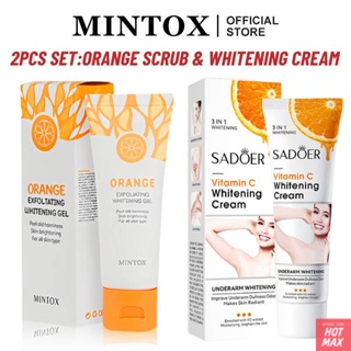 2Pcs Set MINTOX Bleaching Whipped Scrub 50g Facial Body Scrub Exfoliating Gel Whitening Skin Cleaning Bath &amp; SADOER 50g Vitamin C Whitening Cream [hotmax]