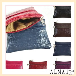 Alma กระเป๋าสตางค์ หนัง PU ขนาดเล็ก ใส่เหรียญได้ สีพื้น