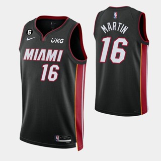 【คุณภาพสูง】ใหม่ ของแท้ NBA Miami Heat สําหรับผู้ชาย #16 เสื้อกีฬามาร์ติน Caleb 2022-23 Icon Edition สีดํา