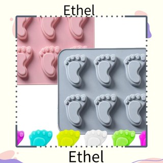 Ethel1 แม่พิมพ์ซิลิโคน รูปรอยเท้าเด็ก 6 ช่อง 15.8*13.2*1.5 ซม. สีฟ้า สีเทา สีชมพู สําหรับทําขนม 2 ชิ้น