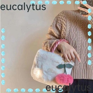 Eucalytus1 กระเป๋าถือ กระเป๋าสะพายไหล่ ผ้ากํามะหยี่ขนนิ่ม ขนปุยนิ่ม แต่งสายโซ่คล้อง สีชมพูเชอร์รี่