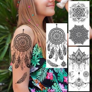 Dreamcatcher รอยสักชั่วคราว สําหรับผู้หญิง เซ็กซี่ ดอกไม้ Mandala สักเฮนน่า Mehndi มอด เครื่องประดับปลอม Tatoos อินเดีย ลูกไม้ ขนนก