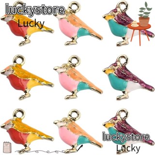 Lucky จี้สร้อยคอ รูปนก โลหะผสมเคลือบ สีชมพู สีม่วง สีแดง สําหรับเครื่องประดับ DIY