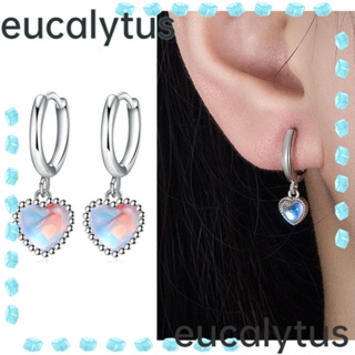 Eucalytus1 ต่างหูห่วง จี้รูปหัวใจ ประดับมูนสโตน สีเงิน 2 ชิ้น