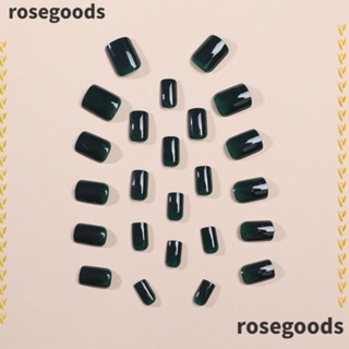 Rosegoods1 เล็บปลอมแฟชั่น หัวเหลี่ยม แบบสั้น สไตล์ฝรั่งเศส สําหรับตกแต่งเล็บ