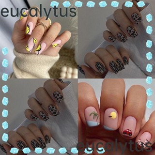 Eucalytus1 เล็บปลอม ลายเสือดาว สีเหลือง สีดํา สไตล์ฝรั่งเศส DIY 24 ชิ้น