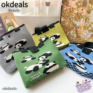 Okdeals กระเป๋าสะพายไหล่ ผ้าถัก แฮนด์เมด ลายแพนด้า สําหรับผู้หญิง