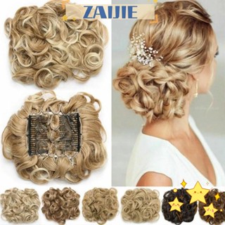 Zaijie24 หวีคลิปผมหยิก, ต่อผม Chignon ยืดหยุ่น ยุ่ง, วิกผมสังเคราะห์ พร้อมหางผม ผู้หญิง ผมหยิก ผมซาลาเปา ผู้หญิง