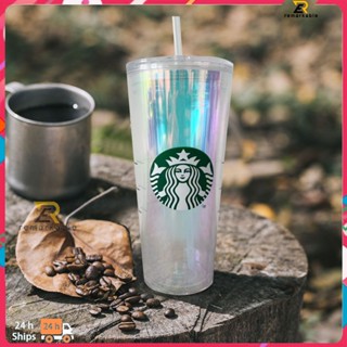 พร้อมส่ง Starbucks Transparent Clear Aurora Cup Double Plastic Straw Cup With Lid 710ml/24oz