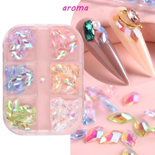 Aroma อุปกรณ์ตกแต่งเล็บ พลอยเทียม คริสตัล เรซิน รูปสี่เหลี่ยมขนมเปียกปูน สีออโรร่า คละแบบ สําหรับตกแต่งเล็บ DIY