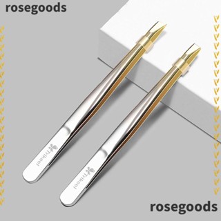 Rosegoods1 แหนบสเตนเลส ปากคีบขนตาปลอม อเนกประสงค์ ทนทาน 2 ชิ้น