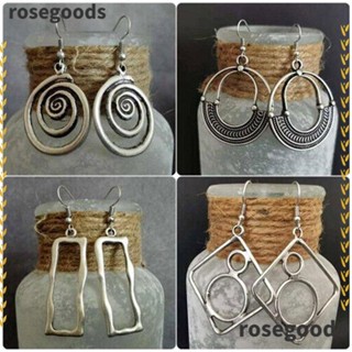 Rosegoods1 ต่างหูตะขอเงิน ทรงสี่เหลี่ยมผืนผ้า แบบเกลียว อัลลอย แฟชั่น สําหรับงานปาร์ตี้