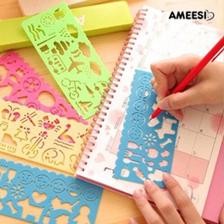 Ameesi ไม้บรรทัดแม่แบบ ลายฉลุ อเนกประสงค์ สําหรับวาดภาพกราฟฟิค เครื่องเขียน DIY 4 ชิ้น