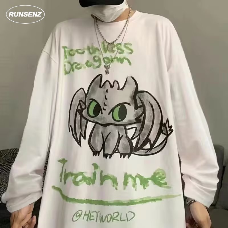 เสื้อยืดแขนยาวลําลอง ทรงหลวม แบบบาง ขนาดใหญ่ แฟชั่นสําหรับผู้ชาย และผู้หญิง ไซซ์ M - 8XL