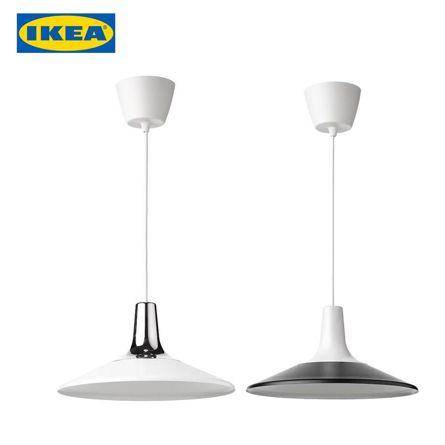 IKEA โคมแขวนเพดาน FYRTIOFYRA เฟอร์ตีฟีรา โคมแขวนเพดาน ขาว/ดำ 38 ซม. ฟรีหลอดไฟ LED