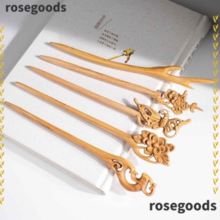 Rosegoods1 กิ๊บติดผม ตะเกียบไม้แกะสลัก แฮนด์เมด สไตล์เรโทร แฟชั่น สําหรับผู้หญิง 2 ชิ้น