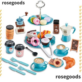 Rosegoods1 ของเล่นเครื่องชงกาแฟ ขนาดเล็ก สีชมพู สีฟ้า DIY สําหรับบ้านตุ๊กตา